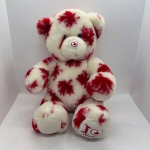 Build A Bear I Love Canada teddy bear white with red maple leafs